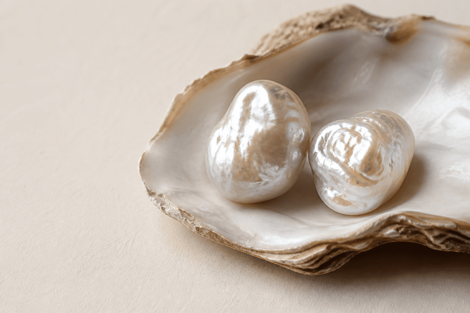 A luminous pearl in natural oyster texture